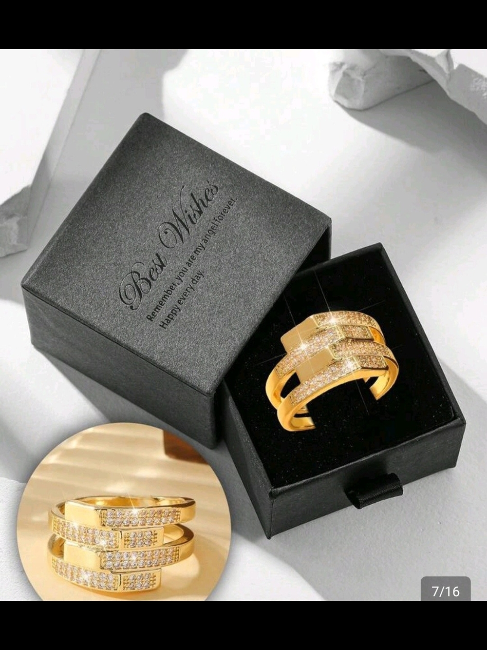 Gold Layered Pavé Crystal Open Ring - Women Jewelry